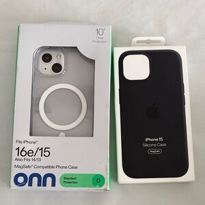 Onn & Apple Black Silicone iPhone 15 Case MagSafe New clear standard protection